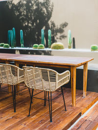 Empty chairs and tables in restaurant