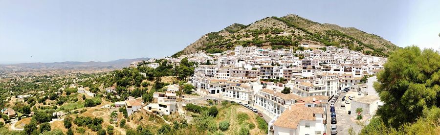 High angle view of townscape against clear sky