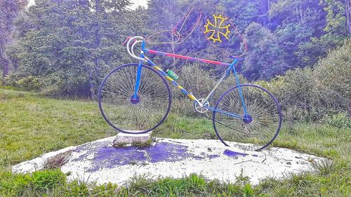 Light painting of bicycle on tree