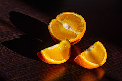 Inside of fresh juicy oranges in the morning