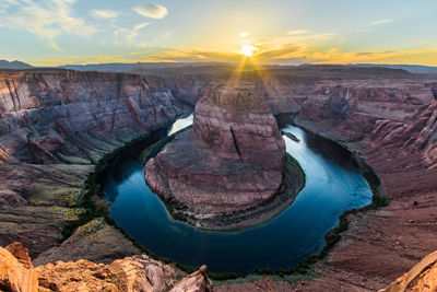 Aerial view of rock formations at sunset