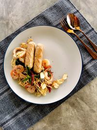 High angle view of food in plate on table