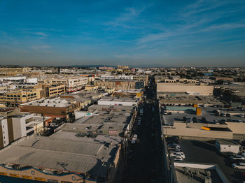 High angle view of buildings against sky