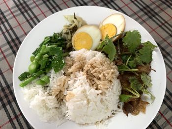 High angle view of food in plate