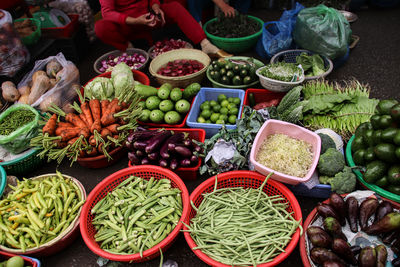 High angle view of fruits for sale at market stall