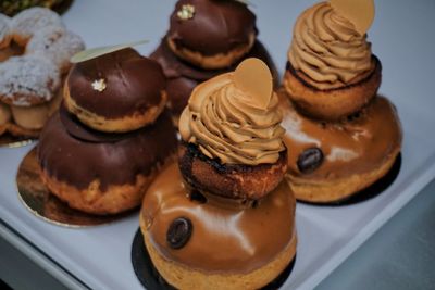 Close-up of desserts in plate on table