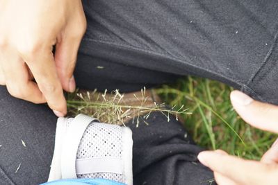 Low section of person sitting on grass