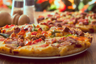 Close-up of pizza on table