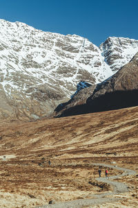 Scenic view of snowcapped mountains against clear sky