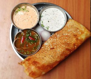 High angle view of food in plate