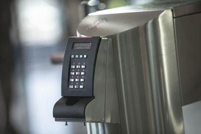 Close-up of telephone booth