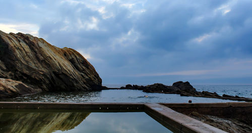 Scenic view of sea against cloudy sky