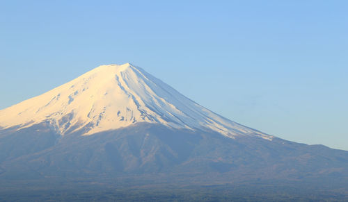 Scenic view of snowcapped mountains against clear sky