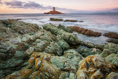 Cap dramont offers landscapes of the volcanic rocks of the esterel and the ile d or