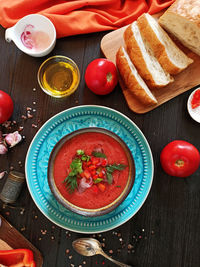 High angle view of food on table