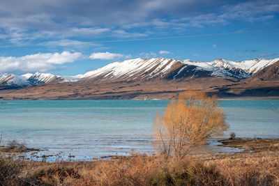Scenic view of snowcapped mountains against sky