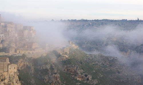 Sassi di matera during foggy weather