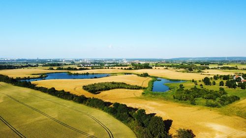 Scenic view of landscape against clear blue sky