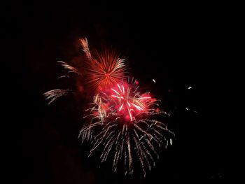 Low angle view of firework display at night