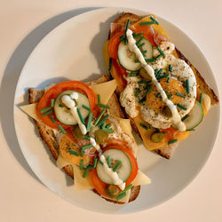 High angle view of food served in plate