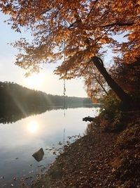 Scenic view of lake against sky during autumn