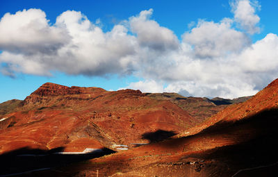 Scenic view of rocky mountains at pilancones natural park against cloudy sky