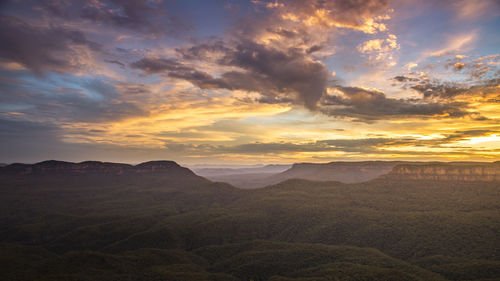 Scenic view of landscape against sky during sunset