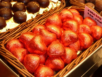 High angle view of vegetables in basket at store