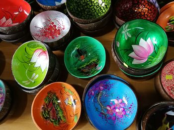 High angle view of various food on table