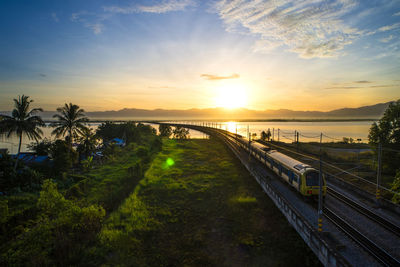 Scenic view of sunrise at bukit merah lake.malaysia