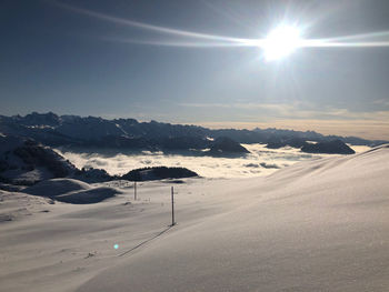 Scenic view of snowcapped mountains against sky