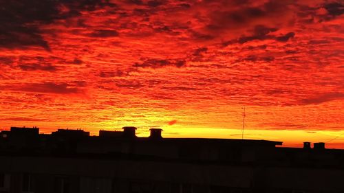 Low angle view of silhouette buildings against sky during sunset