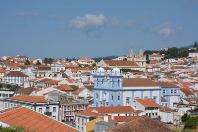 High angle view of townscape against sky