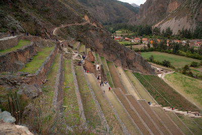 High angle view of road amidst agricultural field