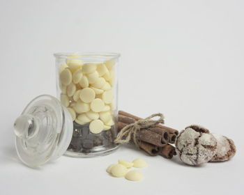 Close-up of drink in glass jar on table