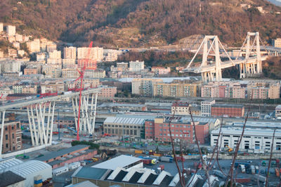 High angle view of buildings in city