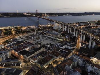 High angle view of buildings in city