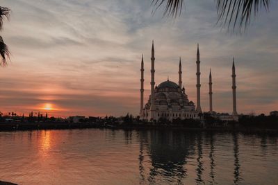 Blue mosque and river during sunset