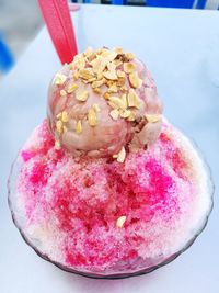 Close-up of ice cream on table