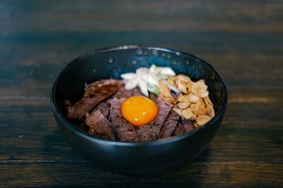 Close-up of food in bowl on table