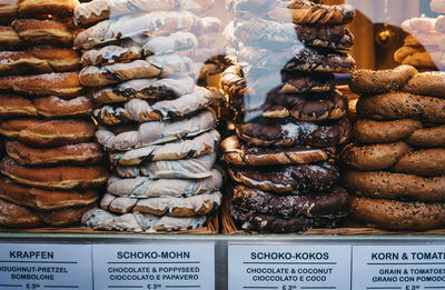 Stack of food for sale in store