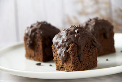 Close-up of cake in plate on table