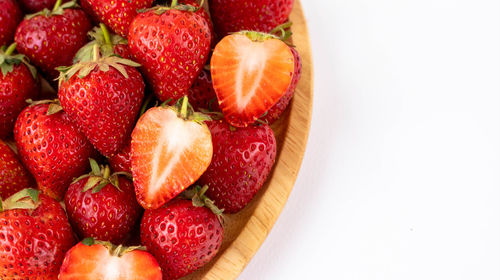 High angle view of strawberries
