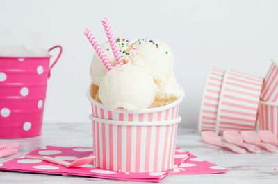 Close-up of ice cream on table