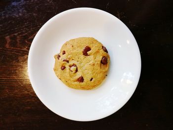 High angle view of cookies in plate on table