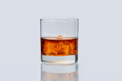 Close-up of beer glass against white background