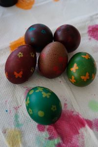 Close-up of multi colored eggs