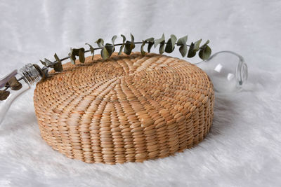 High angle view of hat on table