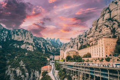 Scenic view of mountains against sky during sunset