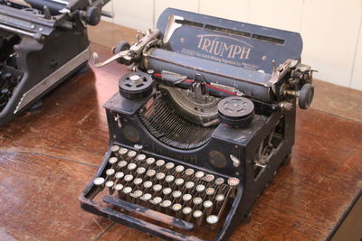 High angle view of old vintage car on table